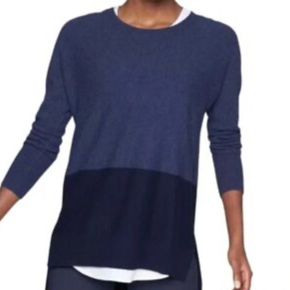 Athleta Womens Wool Cashmere Stargazer Navy ColorBlock Sweater NWOT - Small - Picture 1 of 8
